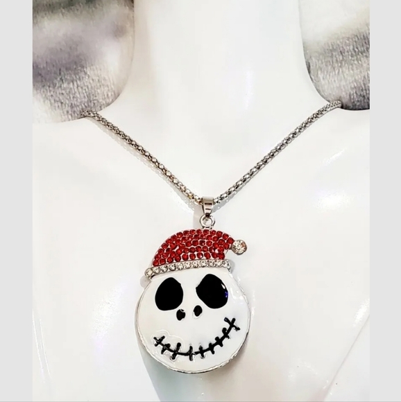 Jack skellington silver red and white crystal necklace/brooch - Picture 12 of 16